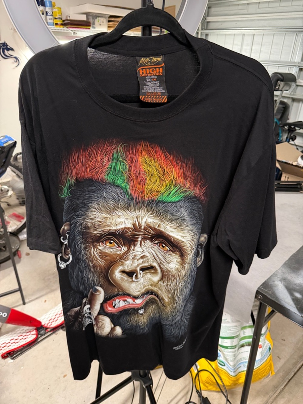 Black Graphic Tee with Colorful Ape Design
